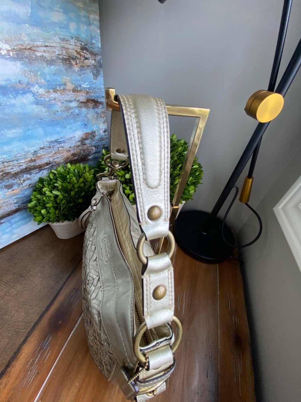 Coach Gold Woven Zoe Buckle Shoulder Bag - Picture 10 of 17